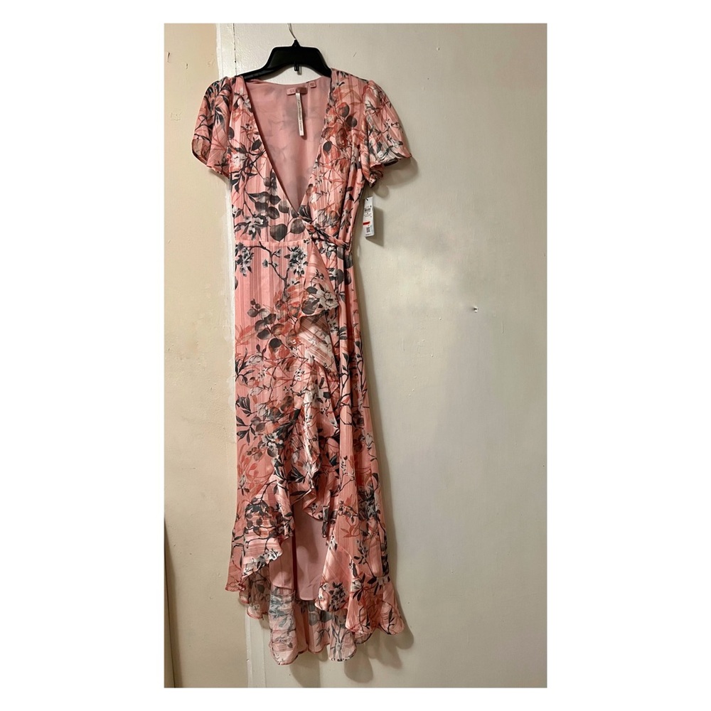 Guess Pink Flutter Sleeve Wrap Maxi Dress $119
